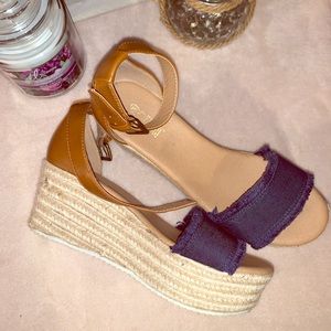 Brash Denim Strappy Sandal Wedge